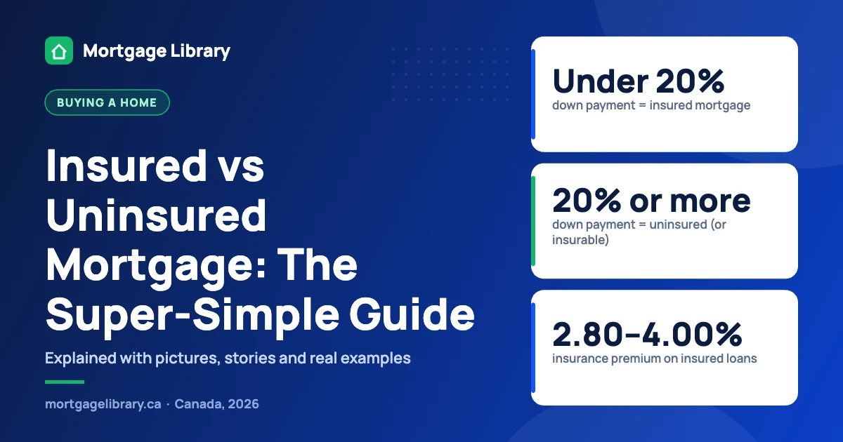 Insured vs uninsured mortgage in Canada: under 20% down means an insured mortgage, 20% or more means uninsured or insurable